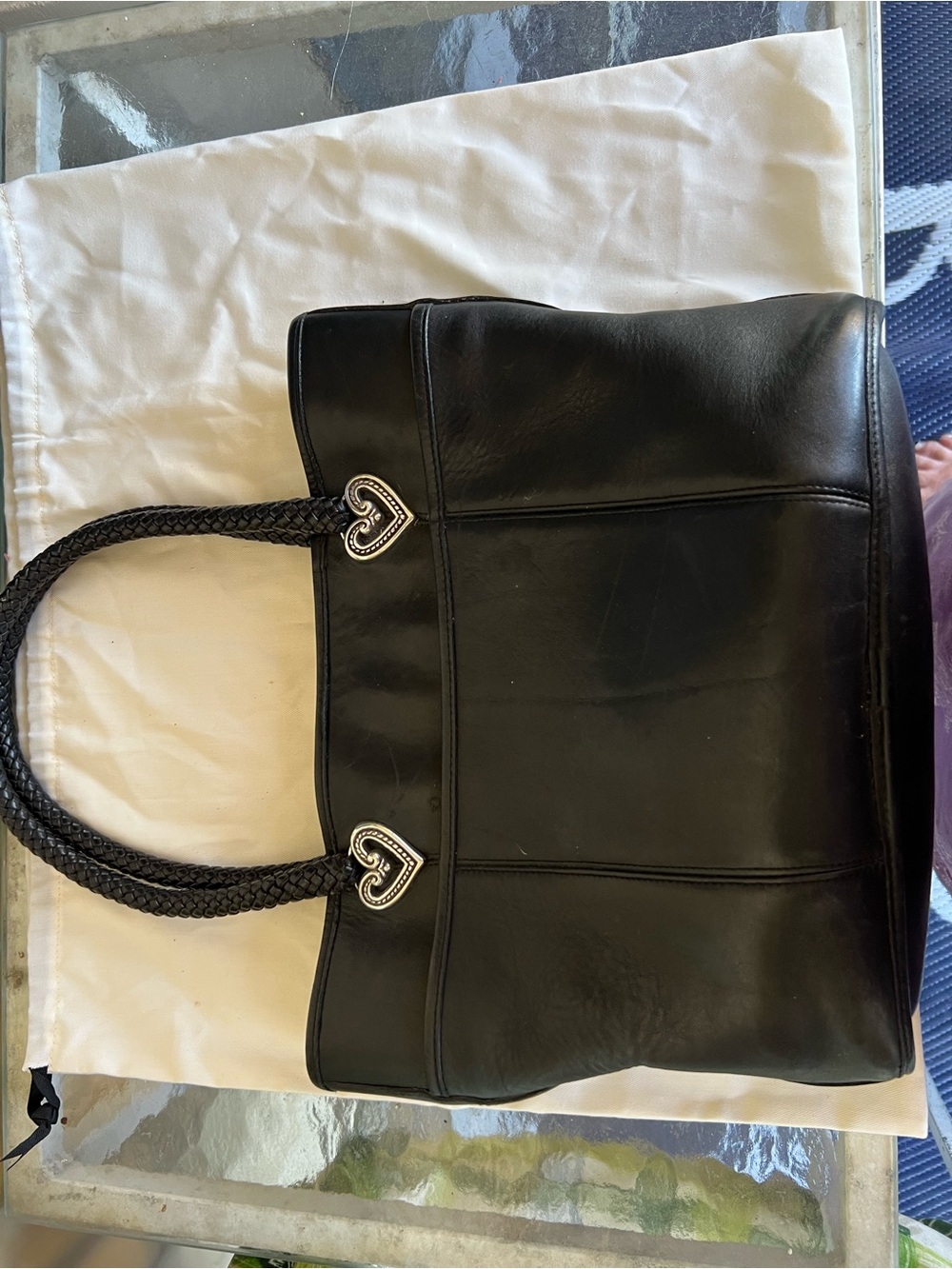 Brighton Black Braided-Handle Tote with Heart Hardware